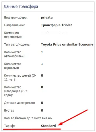 Место обозначения Тарифа заказа  в Личном Кабинете