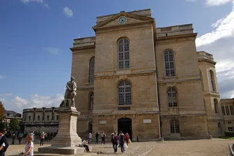 Tourists outside the historic Paris Observatory building in central Paris.