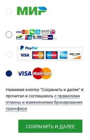Фрагмент экрана с пиктограммами систем и способов оплаты